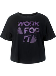 Katoenen trainings-T-shirt met opdruk, Black w. Work For It