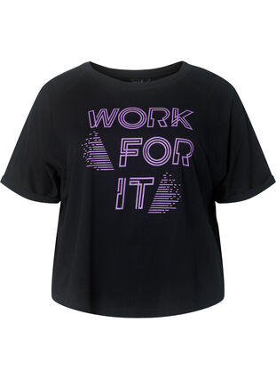 Katoenen trainings-T-shirt met opdruk, Black w. Work For It, Packshot image number 0