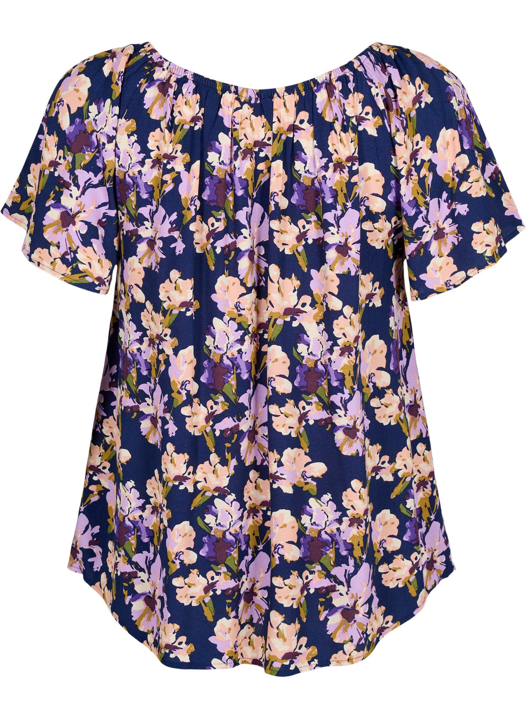 Zizzi Gebloemde viscose blouse met korte mouwen, Small Flower AOP, Packshot image number 1