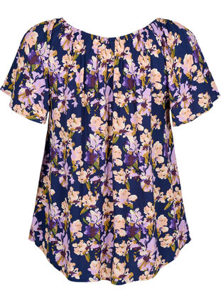 Gebloemde viscose blouse met korte mouwen, Small Flower AOP, Packshot image number 1