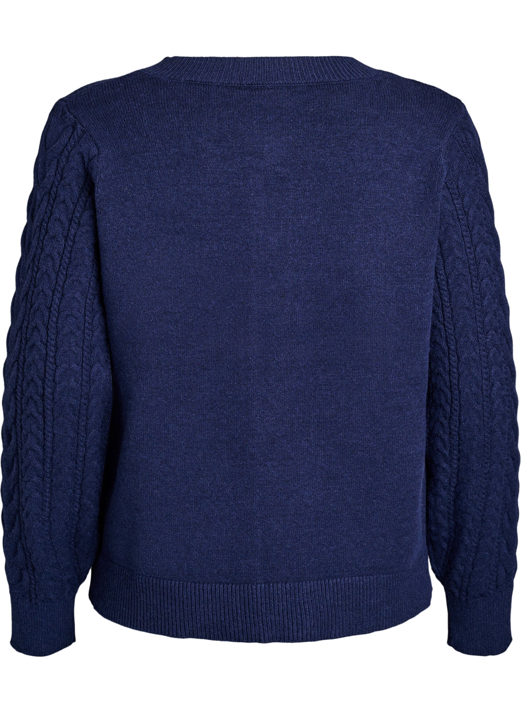 Zizzi Cardigan met kabelbreisel mouwen, Blauw, Packshot image number 1