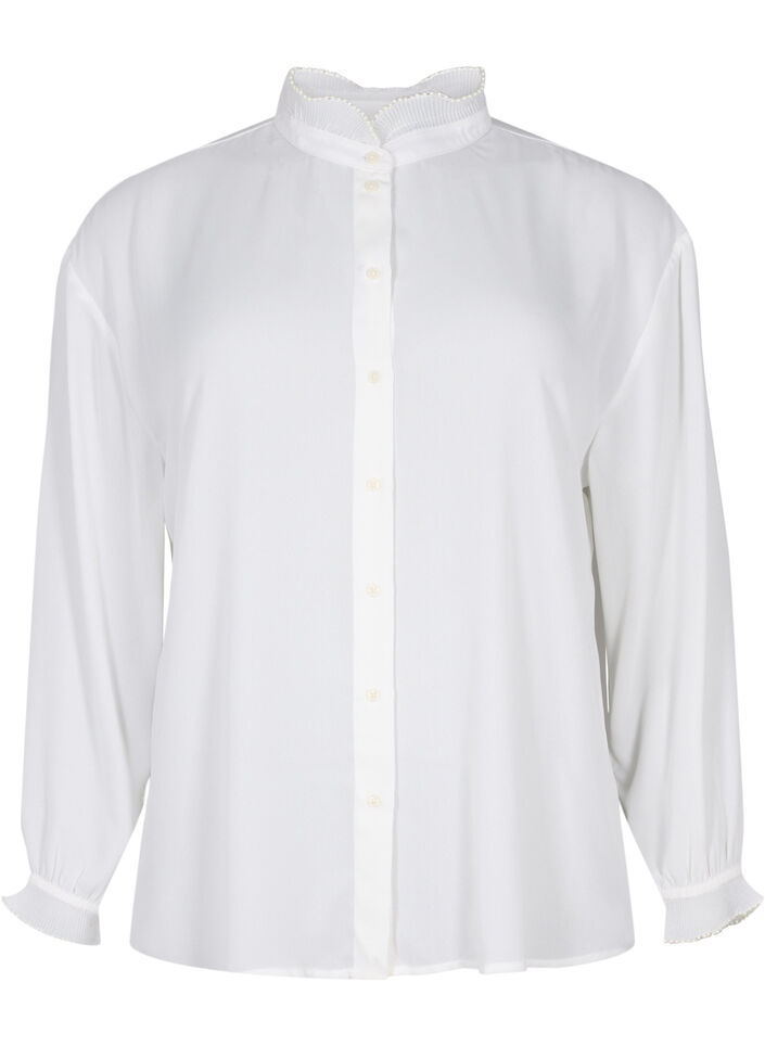 Shirt blouse met ruches, Bright White, Packshot image number 0
