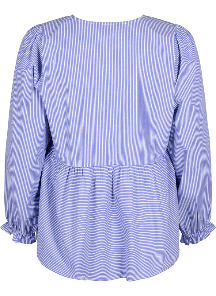 Gestreepte katoenen blouse met strik detail, Baja Blue Stripe, Packshot image number 1