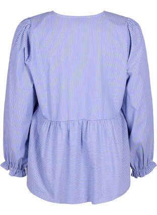 Gestreepte katoenen blouse met strik detail, Baja Blue Stripe, Packshot image number 1