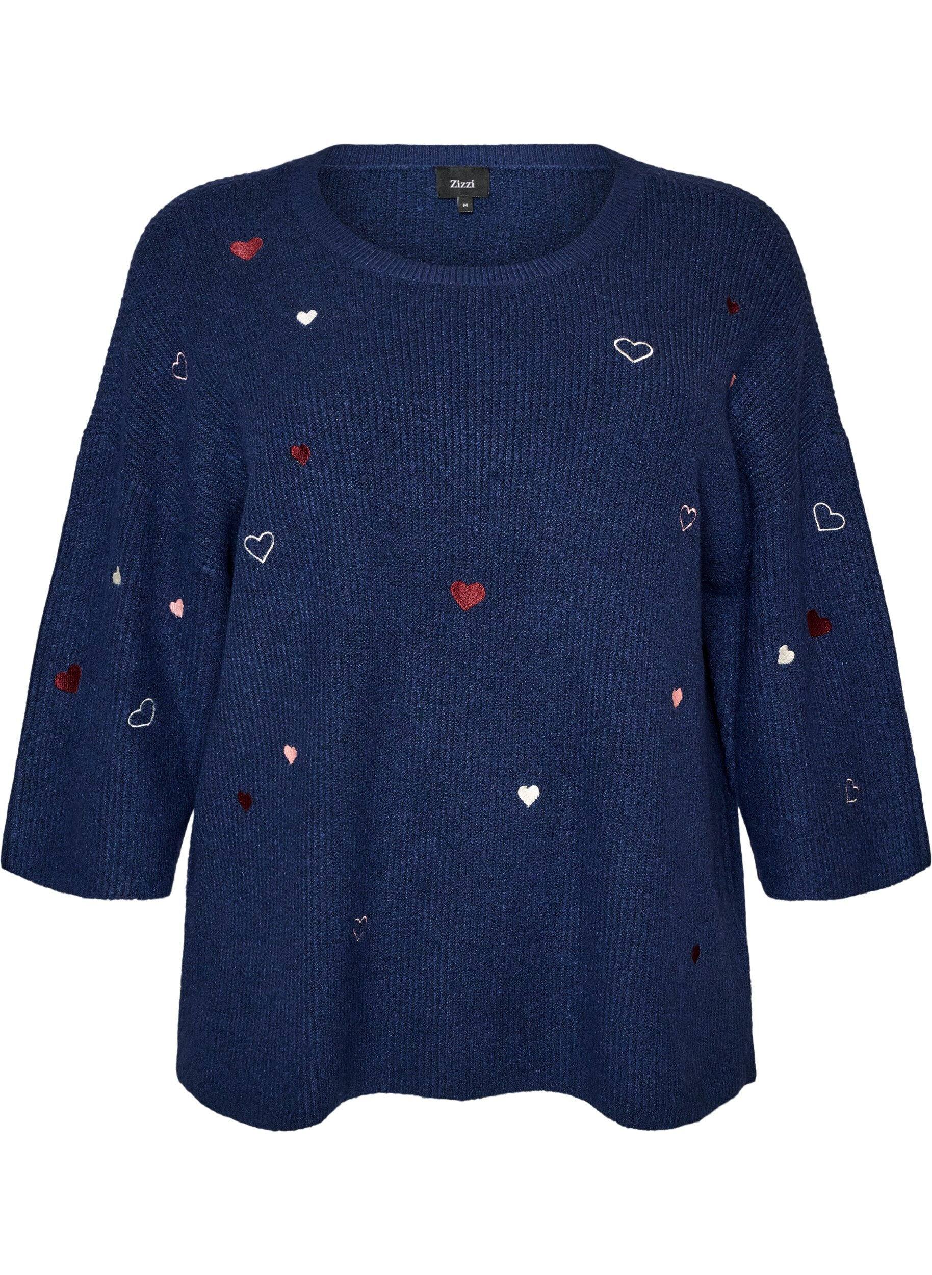 ZizziJumper met hartjes en 3/4 mouwen, Blauw, Packshot image number 0