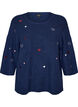 Jumper met hartjes en 3/4 mouwen, Blauw, Packshot image number 0