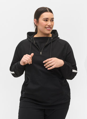 Sweatshirt met capuchon en rits, Black, Model image number 0