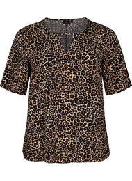 Viscose blouse met korte mouwen met print, Bruin