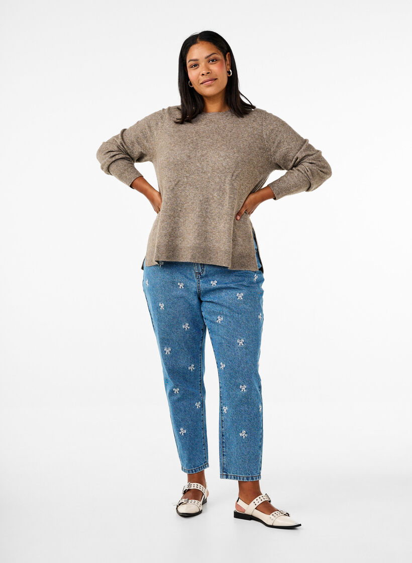 Gebreide trui met wol en splitten, Walnut Mel., Model image number 2