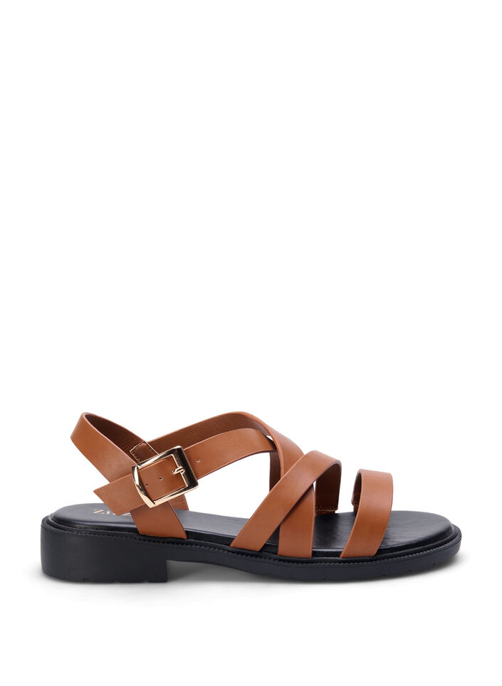 Leren zomersandalen met een brede pasvorm, Friar Brown, Packshot image number 0
