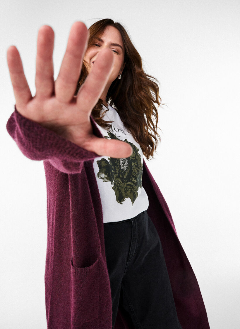 Lange cardigan met zakken van breisel, Rood, Image image number 0