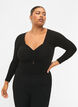 Geribbelde blouse met gaatjesdetail, Black, Model image number 0