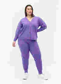 Gebreide gemêleerde broek met rib, Purple Opulence Mel., Model