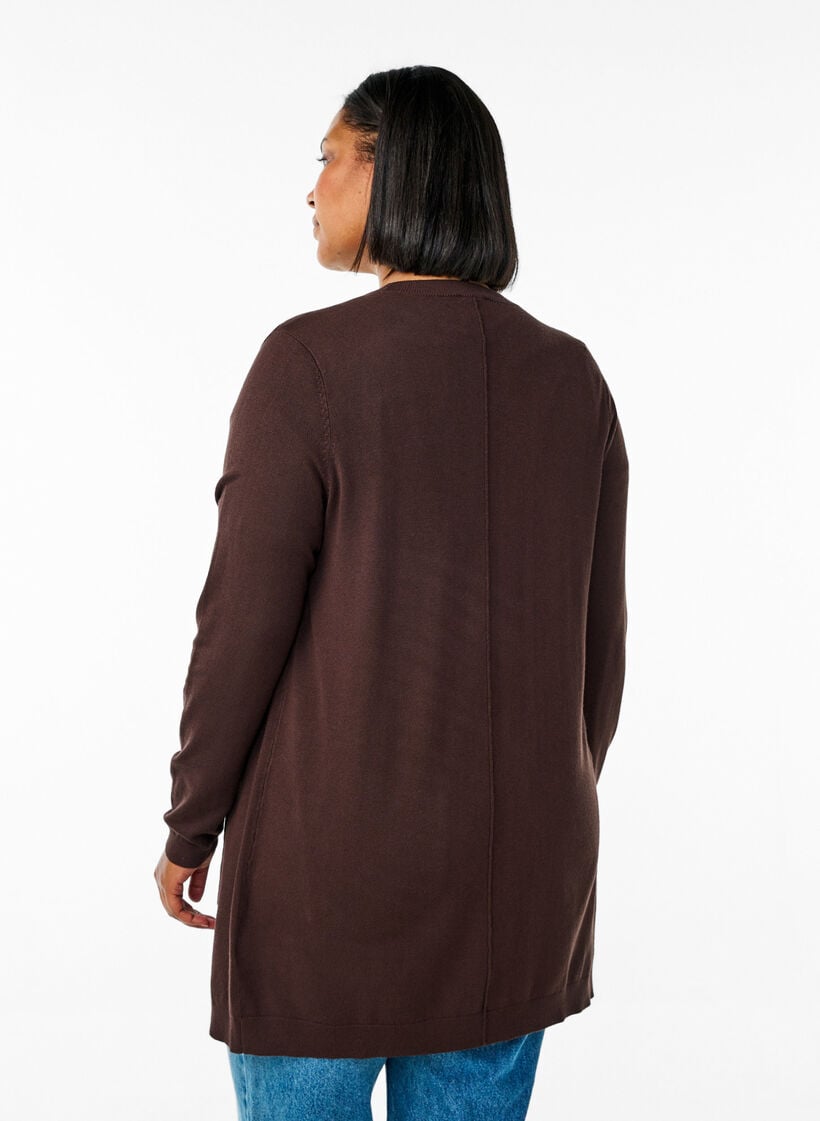 Lang gebreid vest van een viscose mix, Bruin, Model image number 2