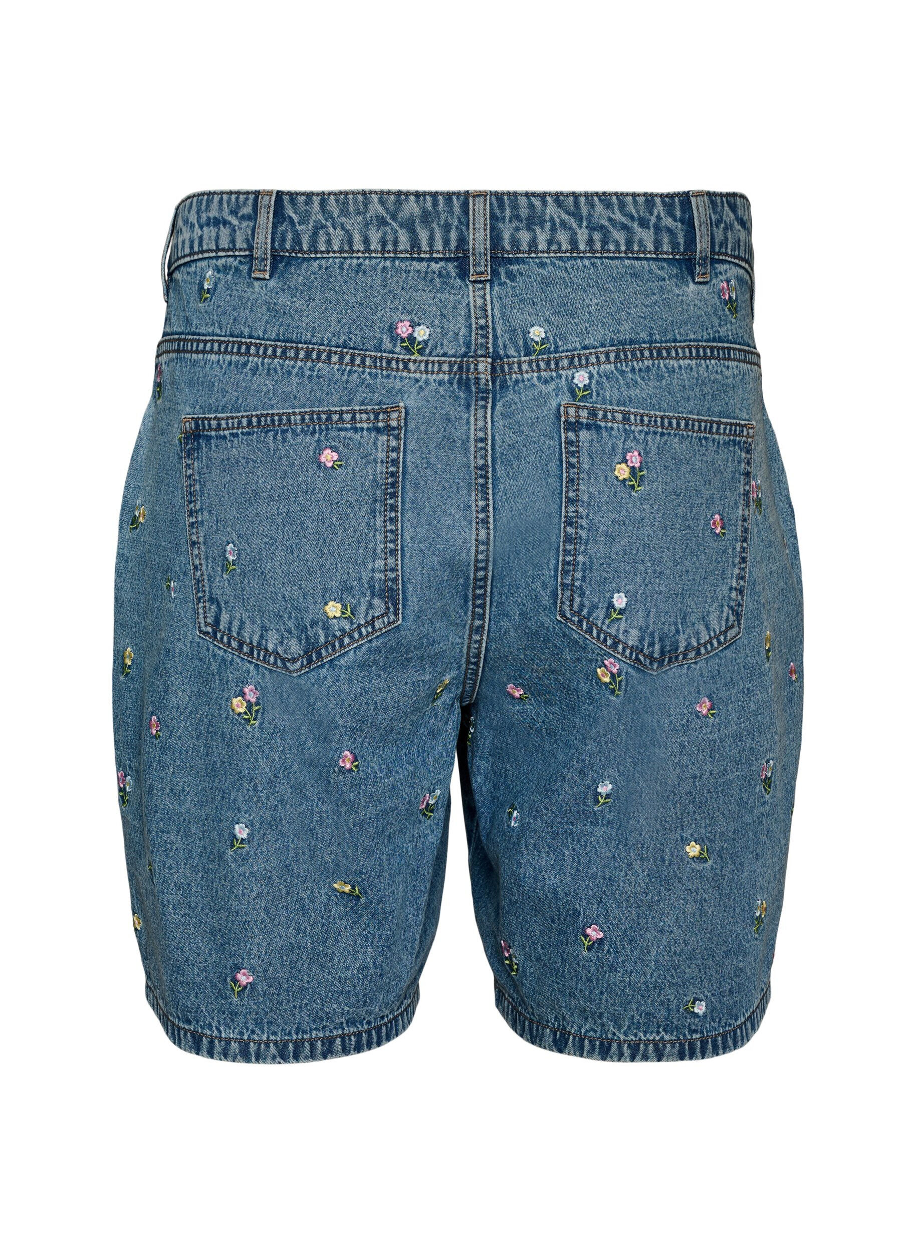 Zizzi Denimshorts met geborduurde bloemen, Blauw, Packshot image number 1