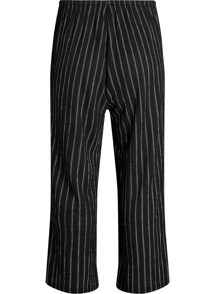 Broek met wijde pijpen in een licht gestructureerde stof, Zwart, Packshot image number 1