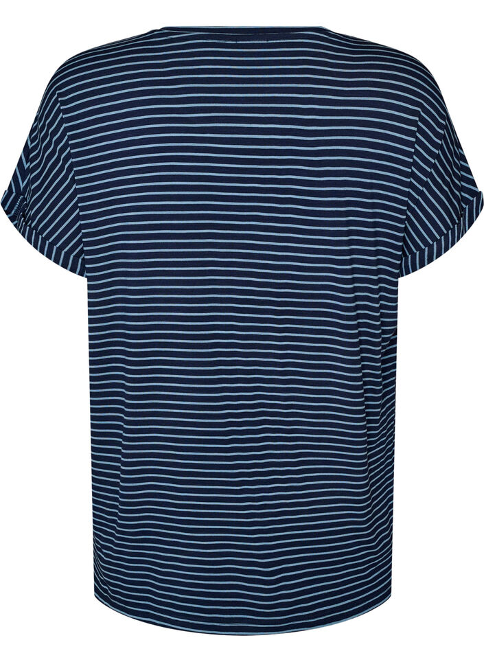 Gestreept T-shirt in viscose met een ronde hals, Blauw, Packshot image number 1