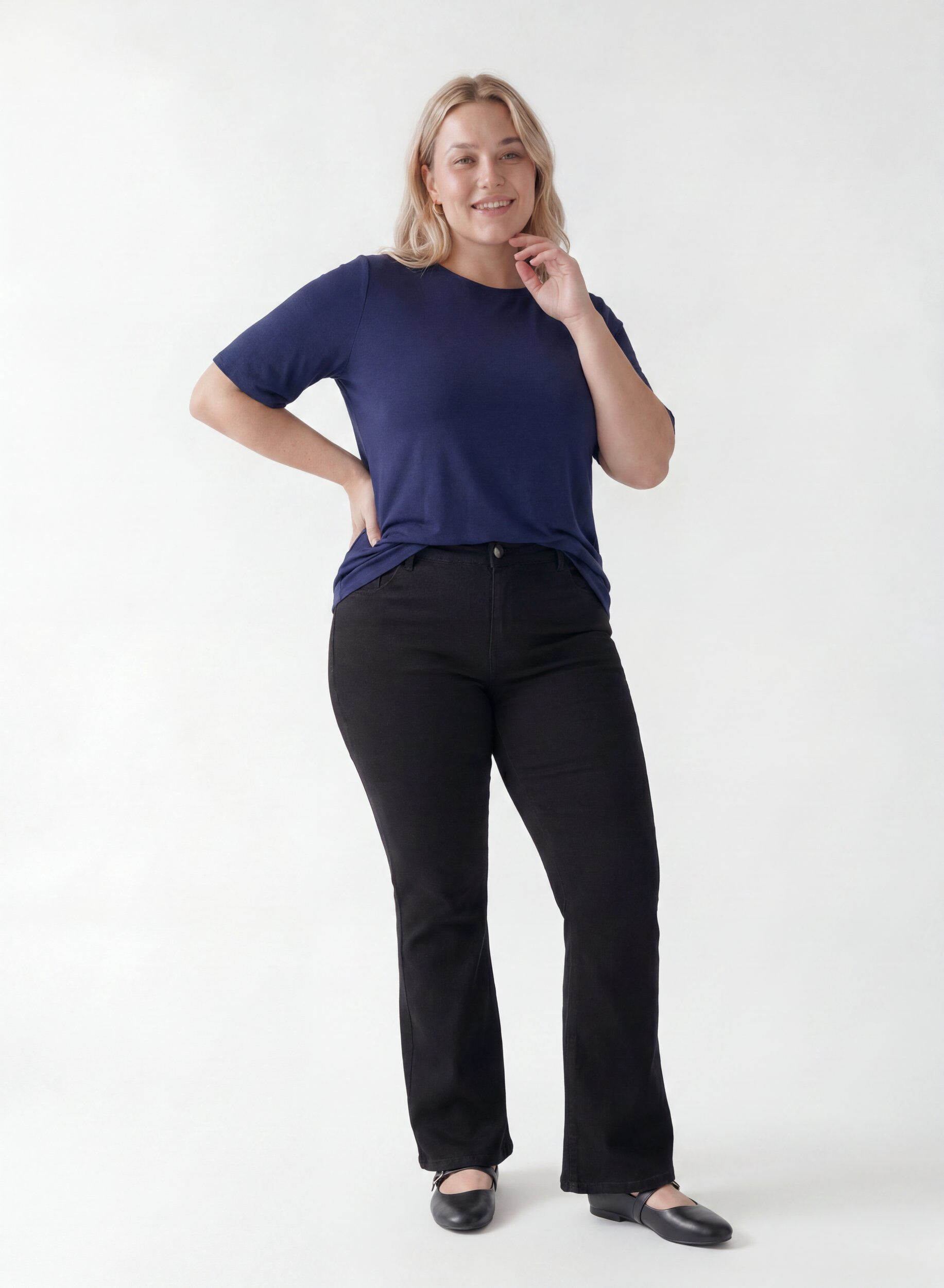 ZizziGeweven blouse met korte mouwen en ronde hals, Blauw, Model image number 1