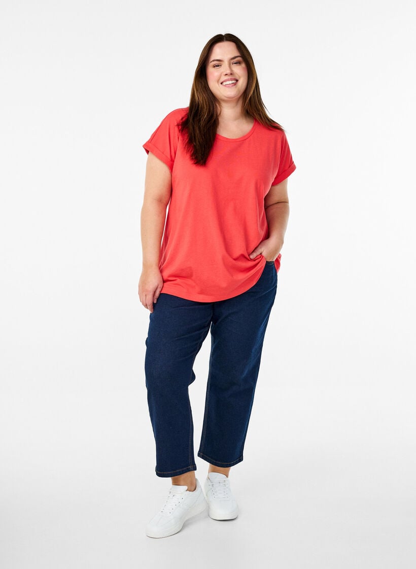 T-shirt met korte mouwen van katoenmix, Rood, Model image number 1