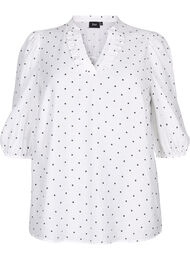 Gestippelde blouse met 3/4 mouwen in viscose, White Dot