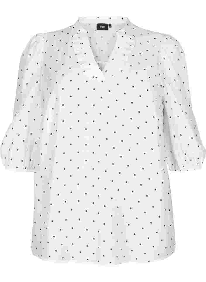 Gestippelde blouse met 3/4 mouwen in viscose, White Dot, Packshot image number 0