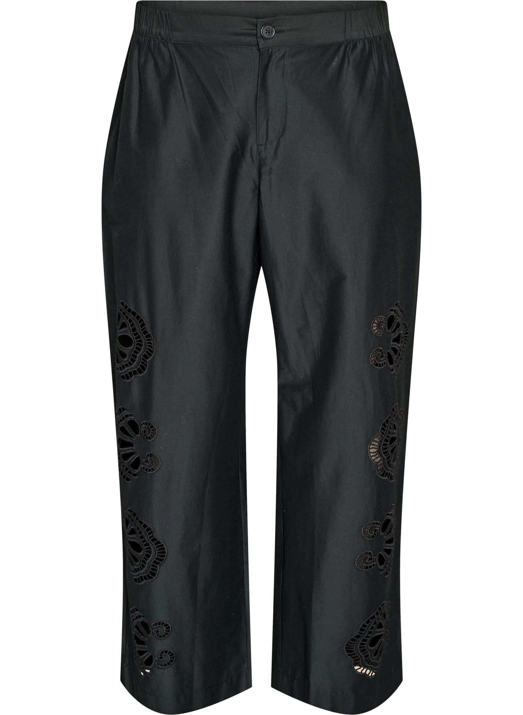 Katoenen broek met geborduurde uitsnijdingen