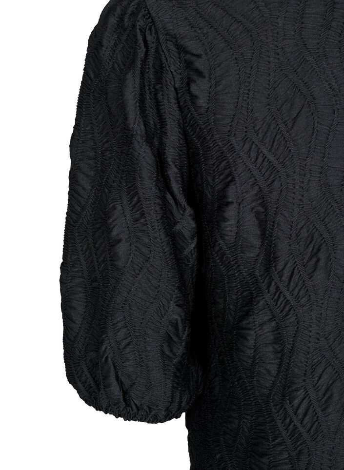Blouse met textuur en 3/4 mouwen, Zwart, Packshot image number 3