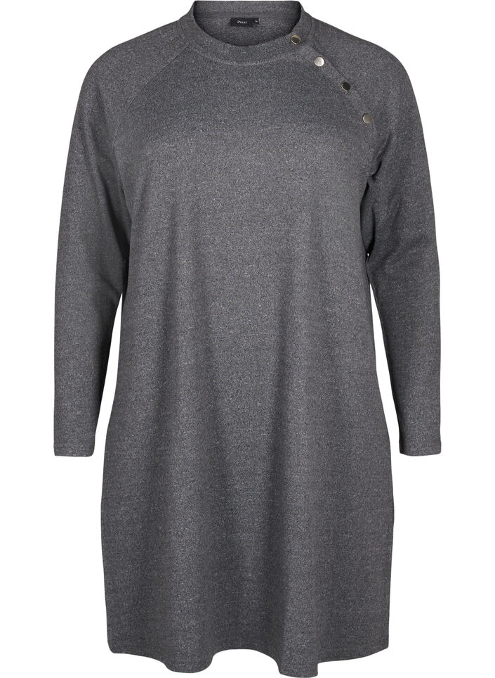 Jersey jurk met knopen, Dark Grey Melange, Packshot image number 0