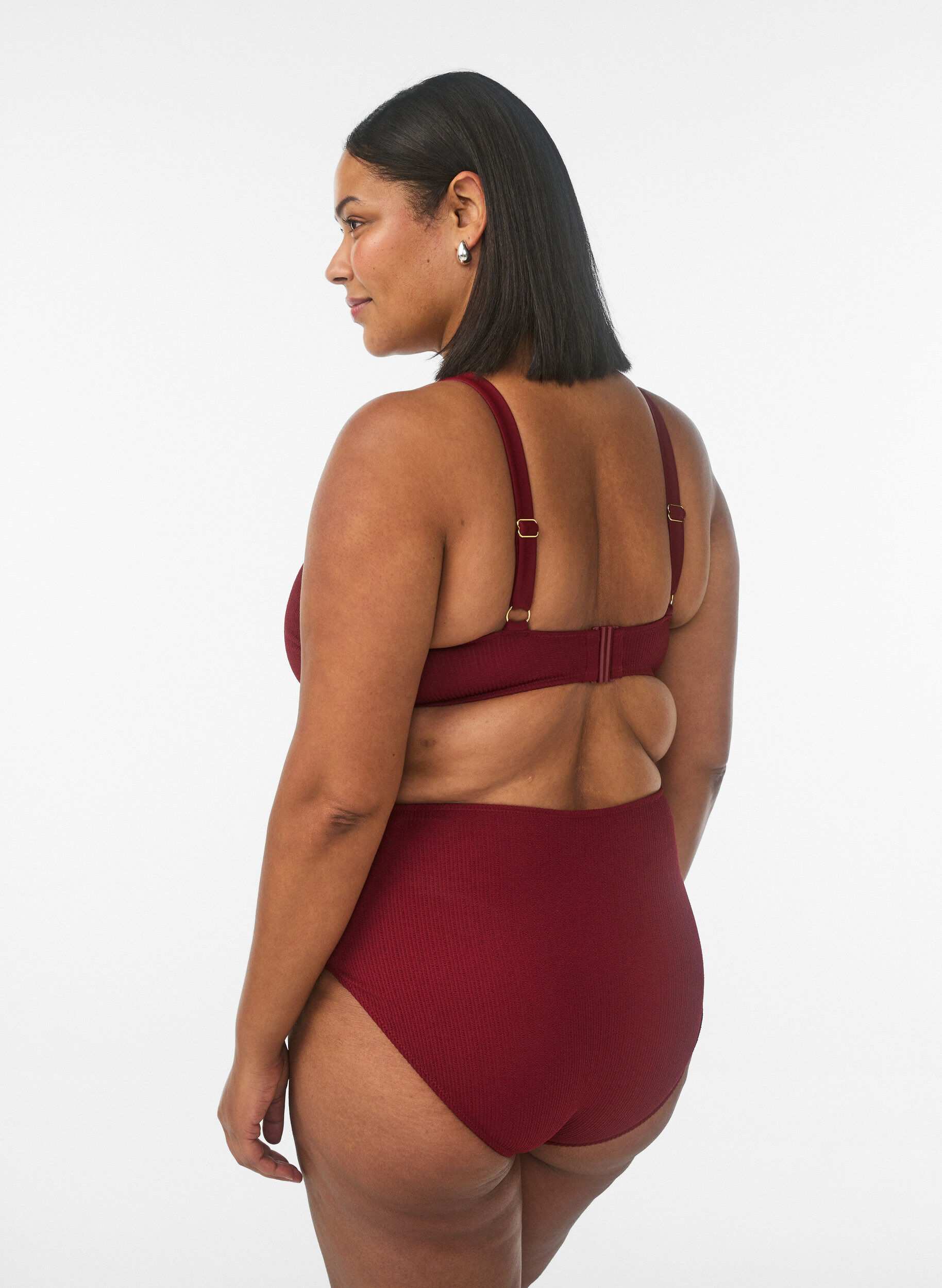 Zizzi Bikinibroekje met hoge taille en textuur, Rood, Model image number 1