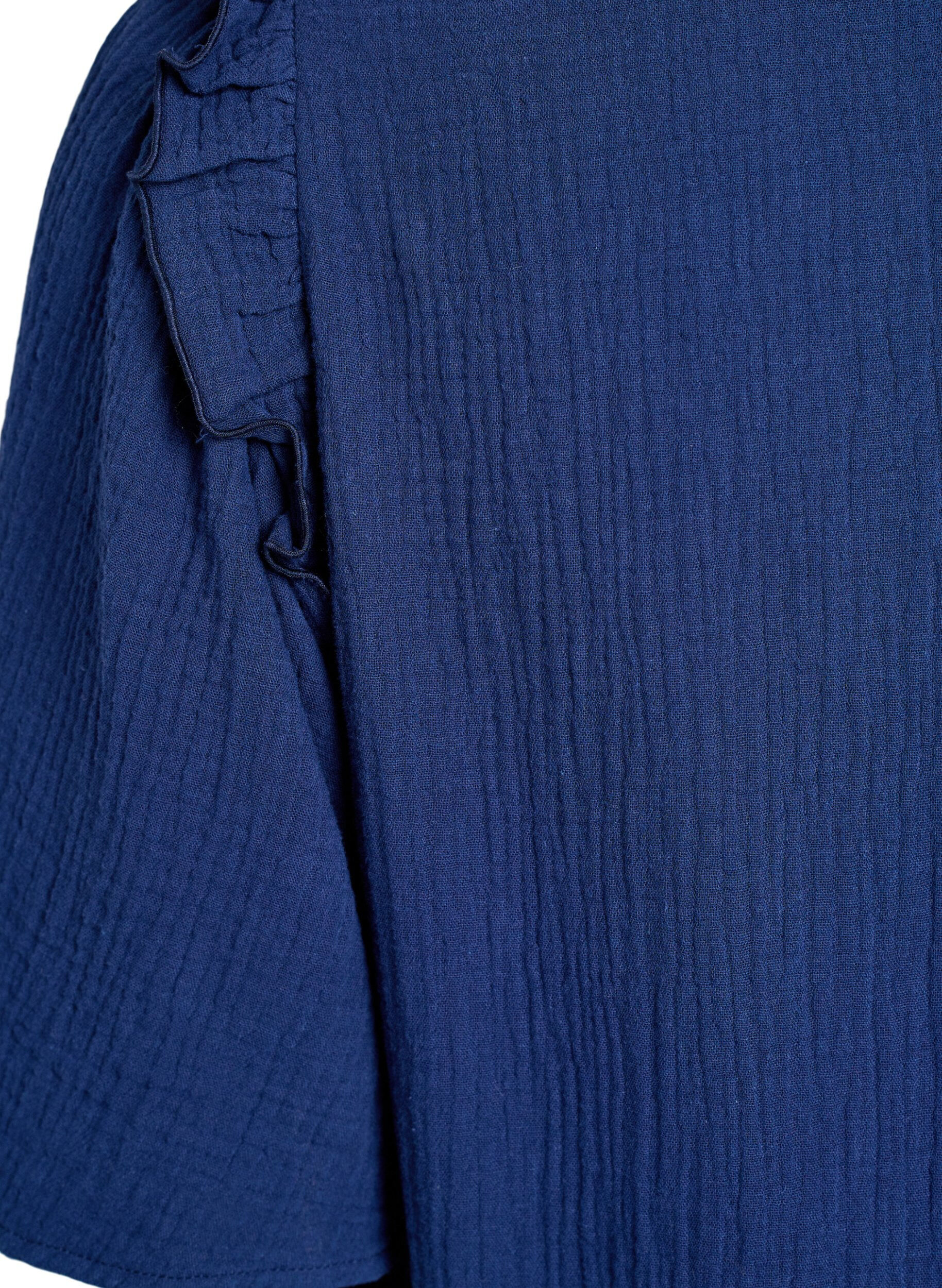 ZizziBlouse in katoen mousseline met broderie anglaise en 1/2 mouwen, Blauw, Packshot image number 3