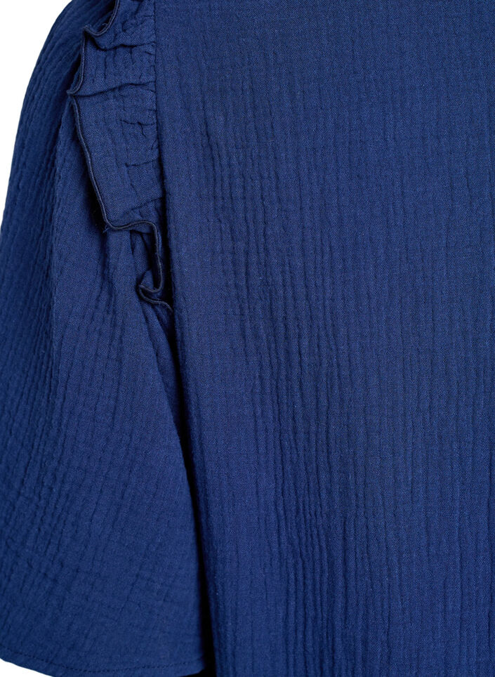 Blouse in katoen mousseline met broderie anglaise en 1/2 mouwen, Blauw, Packshot image number 3