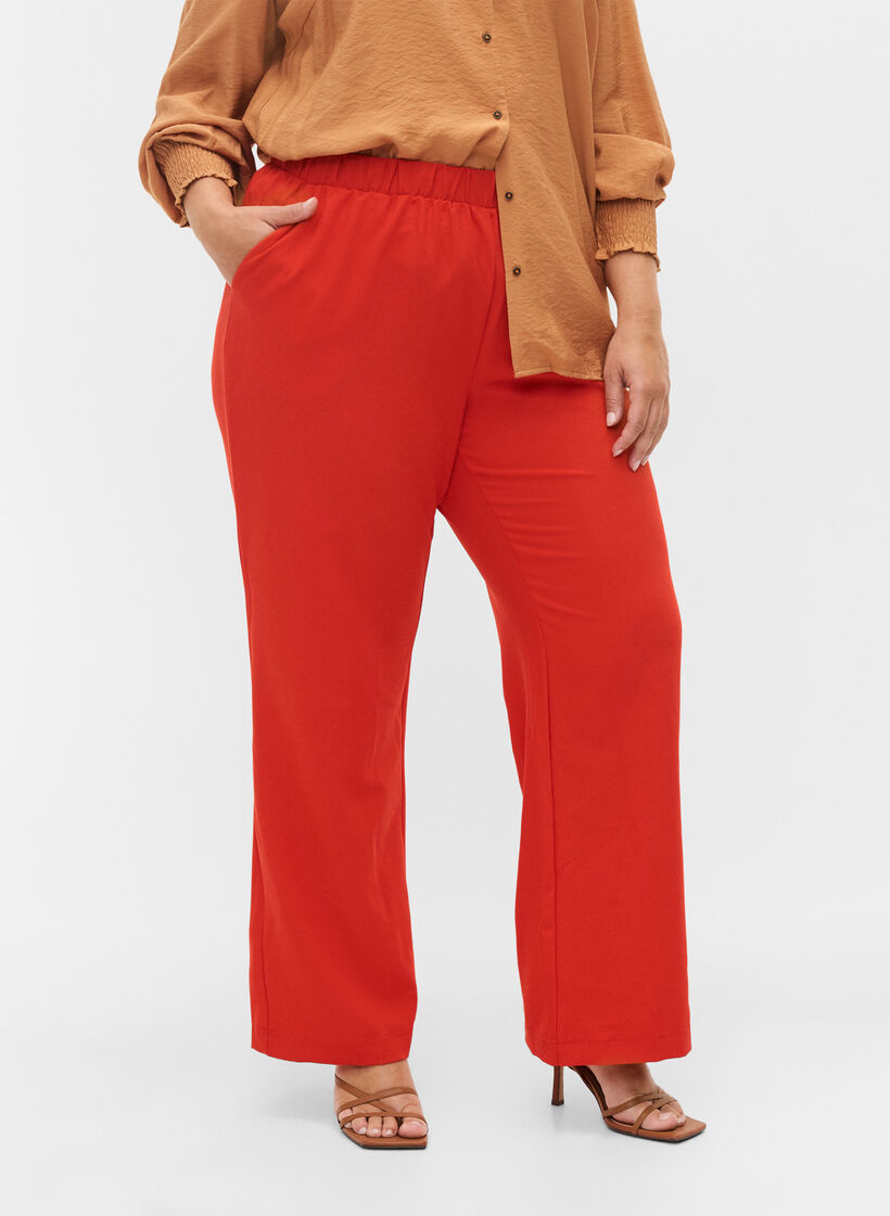 Flared broek met elastiek in de taille, Rood, Model image number 2