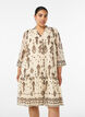 Jurk met ornamentprint en ruchekraag, Beige, Model image number 0