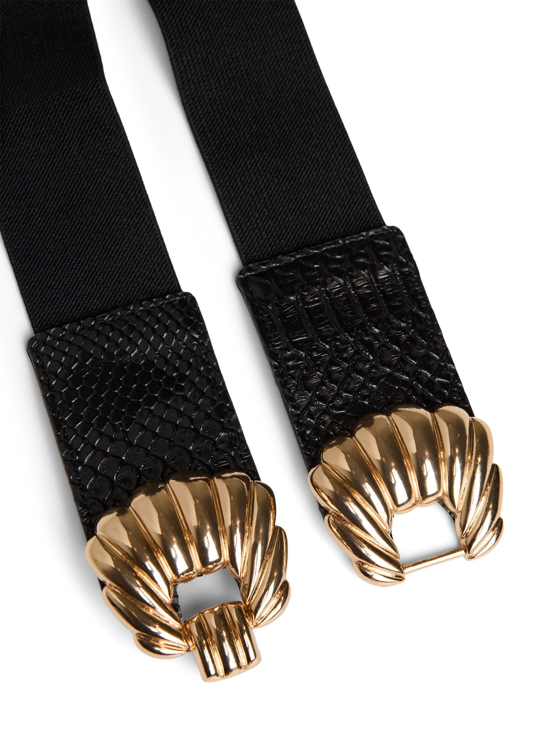 Zizzi Elastische taille riem met gouden gesp, Zwart, Packshot image number 2