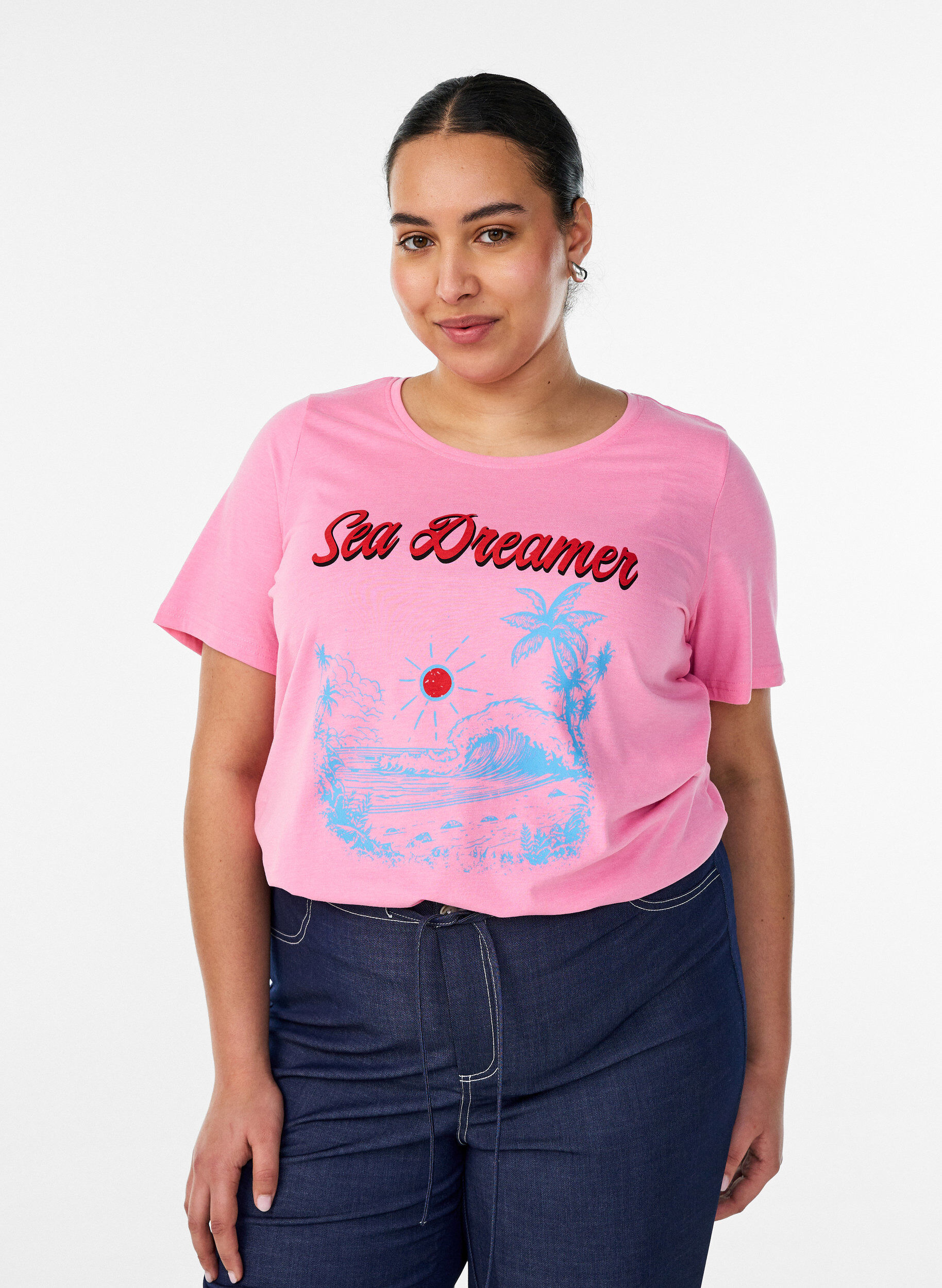 T-shirt met motief, Roze, Model