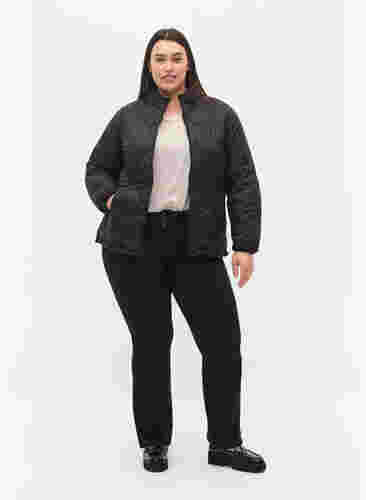 Doorgestikte jas met rits en zakken, Black, Model image number 2