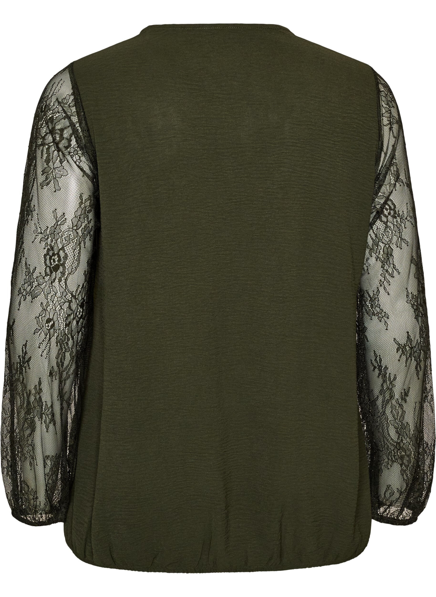 ZizziBlouse met kanten mouwen en ballonvorm, Groen, Packshot image number 1