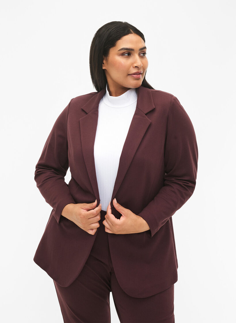 Eenvoudige blazer met knoopsluiting, Donker Bordeaux, Model image number 0