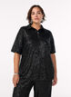 Sequinblouse met polokraag en korte mouwen, Zwart, Model image number 0