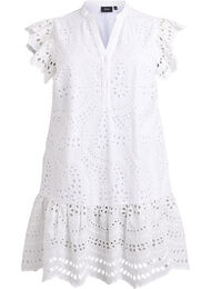 Broderie anglaise jurk met ruches mouwen, Wit