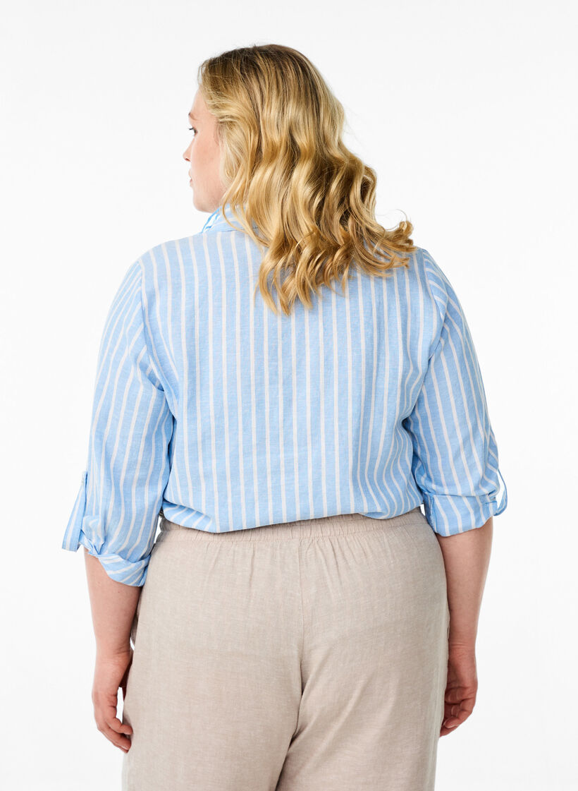Linnen en viscose shirt met 3/4 mouwen, Blauw, Model image number 2