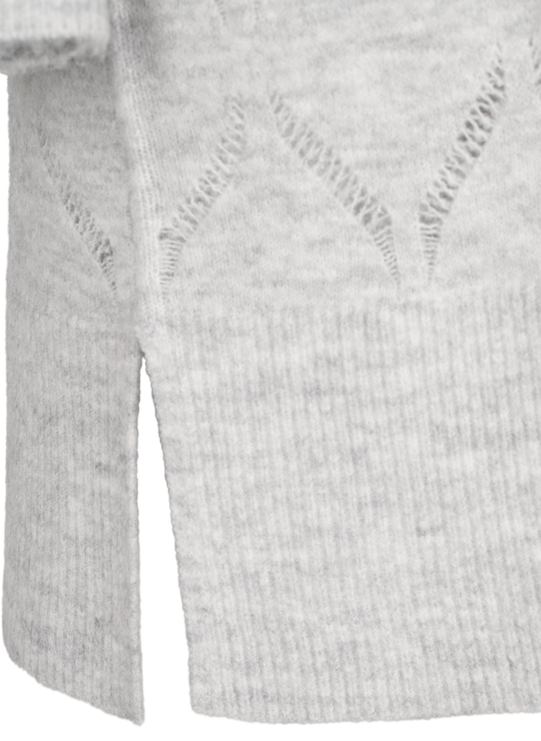 Zizzi Gebreid vest met lange mouwen, Light Grey Melange, Packshot image number 3