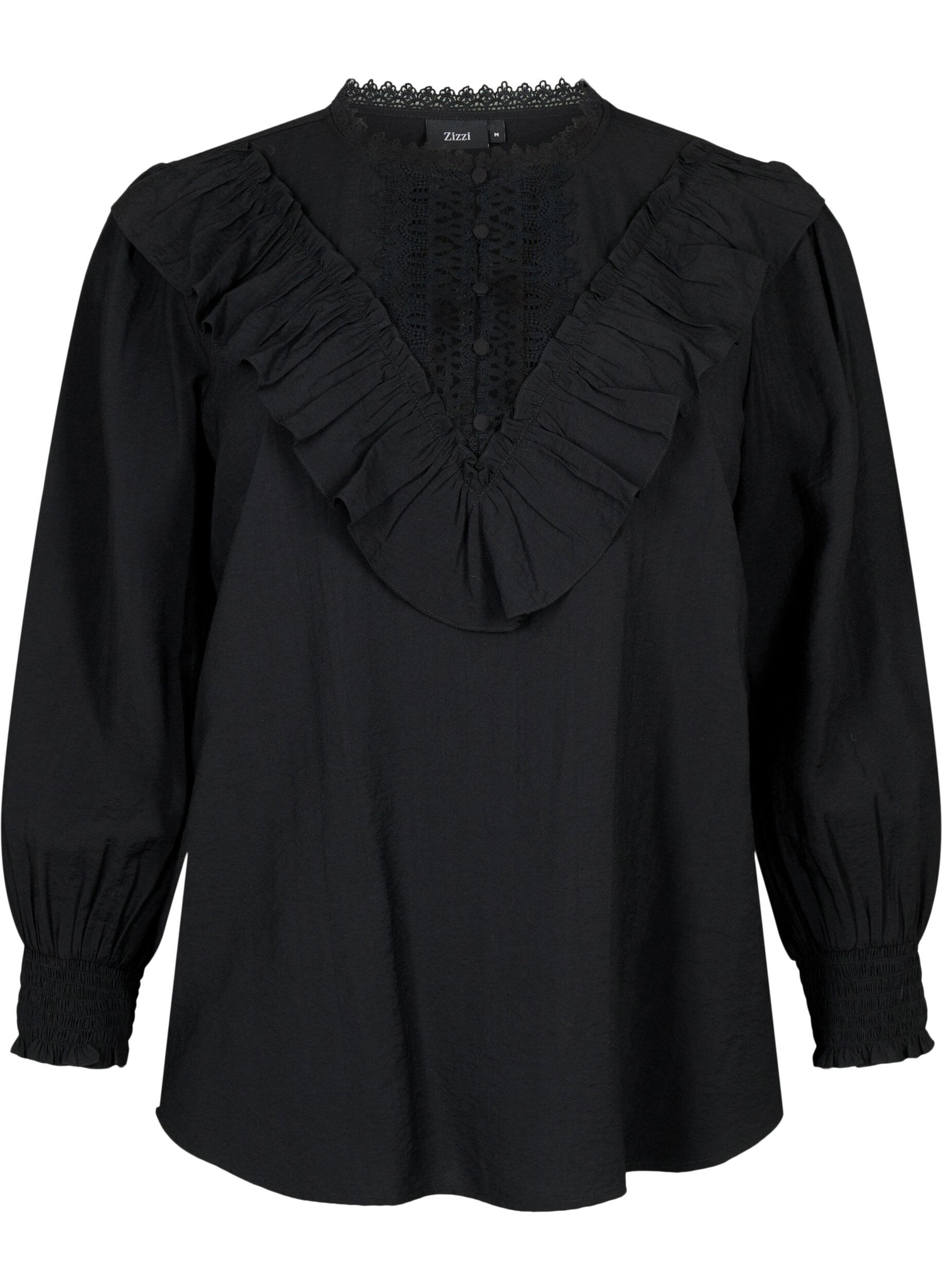 Zizzi Viscose blouse met ruches en borduursel, Black, Packshot image number 0