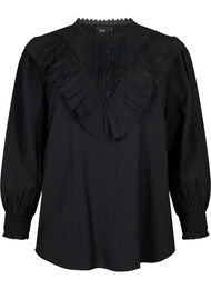 Viscose blouse met ruches en borduursel, Black