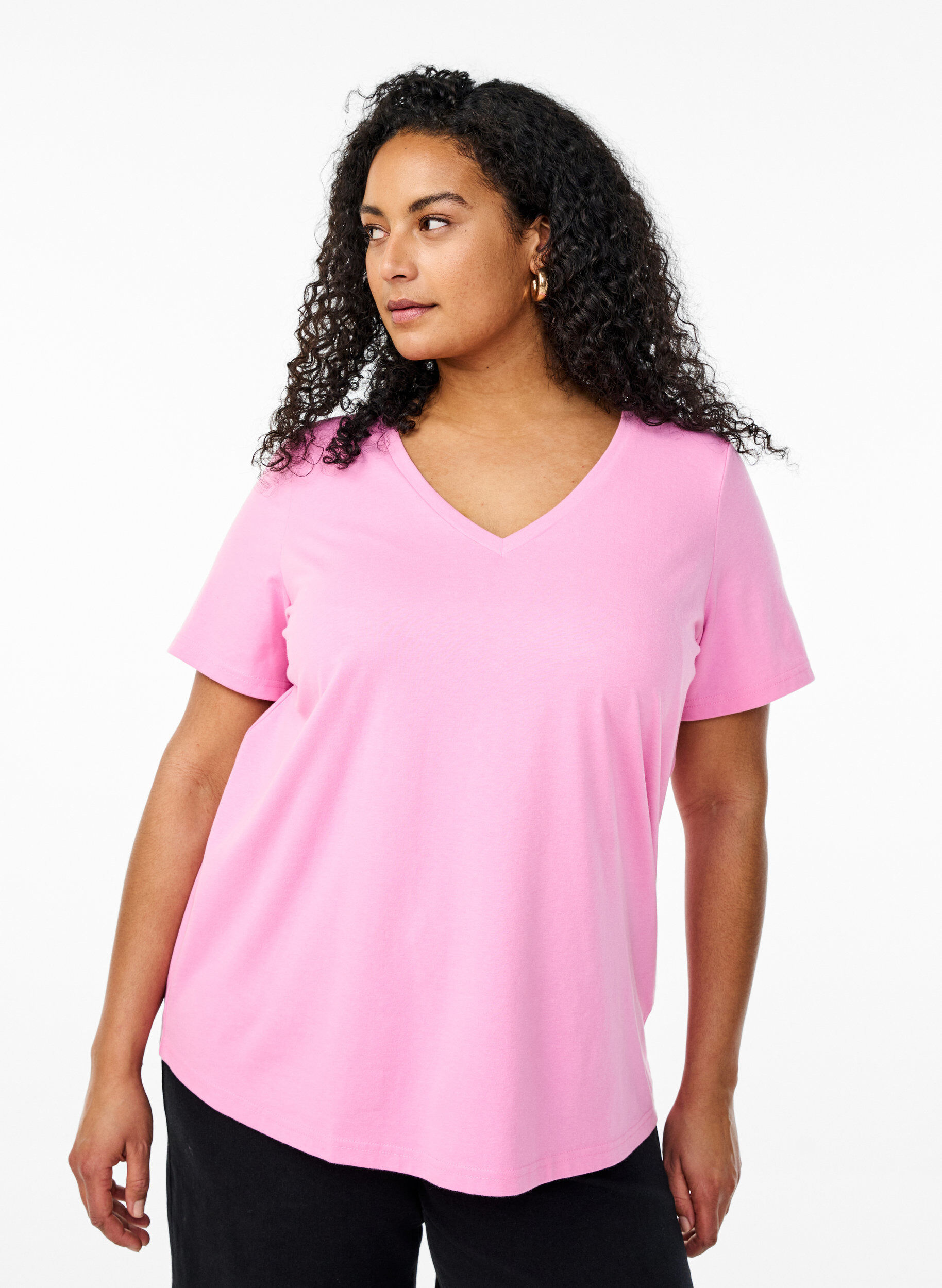 Zizzi FLASH - T-shirt met V-hals, Roze, Model image number 0