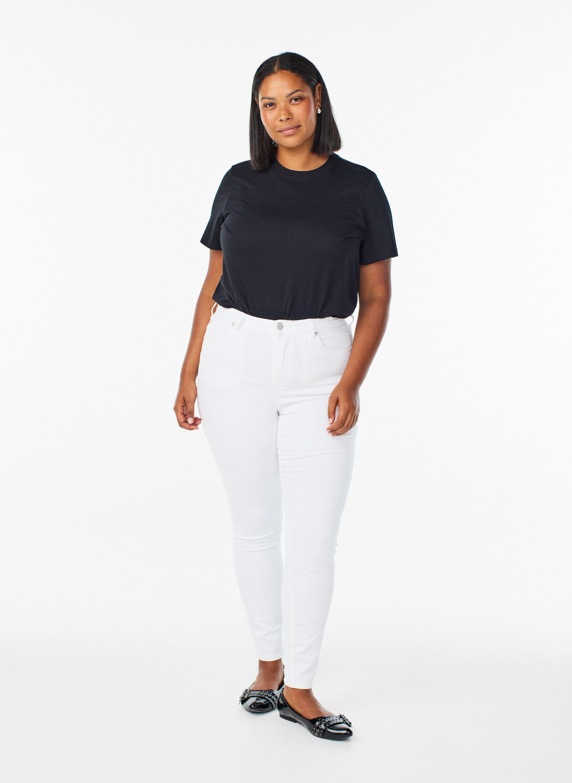 Zizzi Amy super slim fit jeans met hoge taille, Wit, Model image number 0