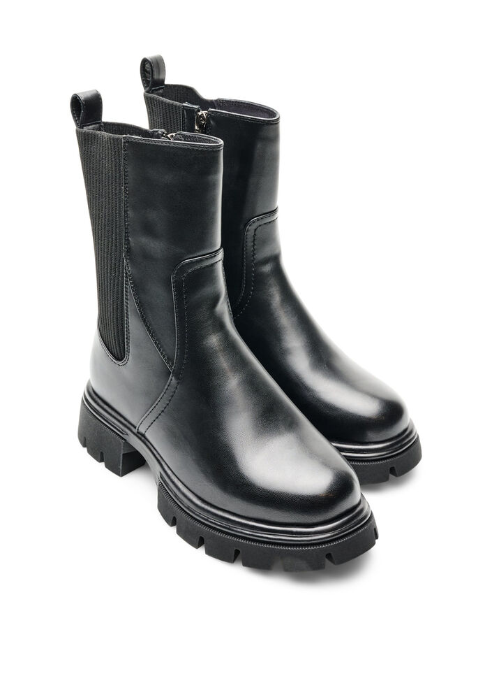 Chelsea boot met een chunky zool en geribde panelen, Zwart, Packshot image number 1
