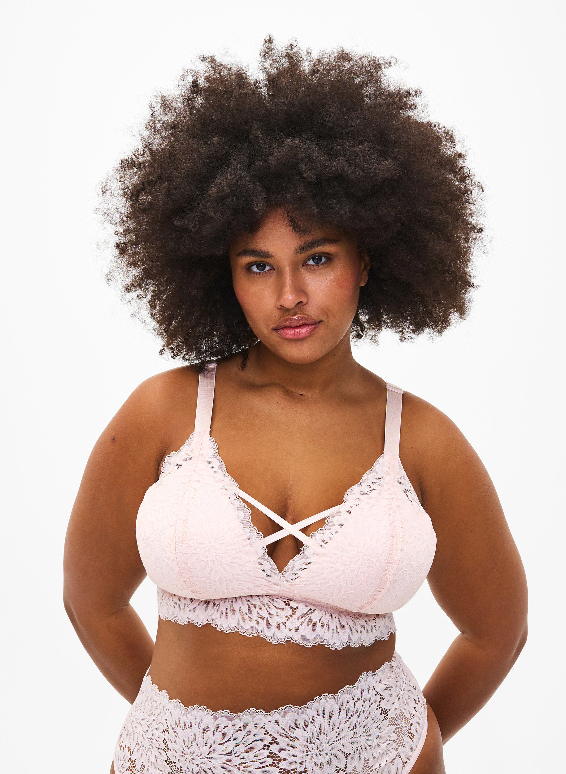 Zizzi Bralette met koorddetail en zachte vulling, Peach Blush, Model image number 0