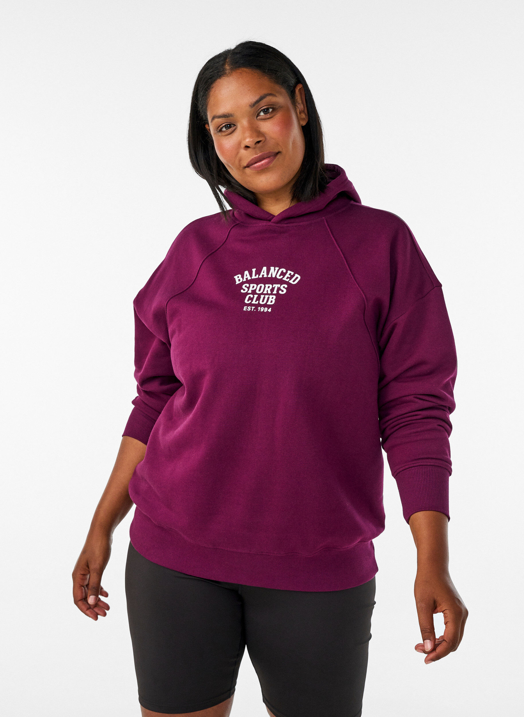 Hoodie met borstprint, Paars, Model