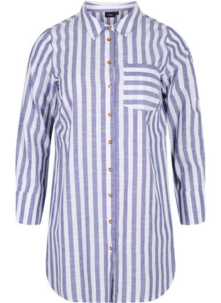 Lange gestreepte blouse in katoen, Blue Y/D, Packshot image number 0